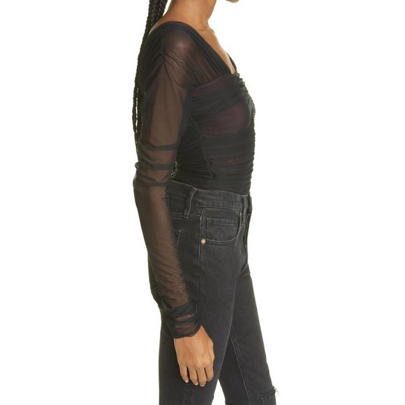 A.L.C. Jackie Ruched Sheer Long Sleeve Top - Black - NWT - Small - Picture 3 of 5